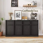 Aparador bufé de 62.4 pulgadas, armario de café grande con 4 puertas y 4 cajones, armario de almacenamiento moderno con estantes ajustables, estación de barra de café de madera