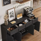 Aparador bufé de 62.4 pulgadas, armario de café grande con 4 puertas y 4 cajones, armario de almacenamiento moderno con estantes ajustables, estación de barra de café de madera