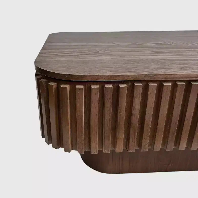 Mesa de centro elevable acanalada de 38.6'' con almacenamiento, chapa de madera maciza, mesa auxiliar moderna de altura ajustable para sala de estar, dormitorio, nogal