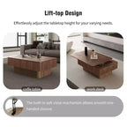 Mesa de centro elevable acanalada de 38.6'' con almacenamiento, chapa de madera maciza, mesa auxiliar moderna de altura ajustable para sala de estar, dormitorio, nogal