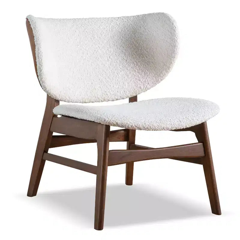 Sillón Orejero Acentuado de Bouclé Moderno de Mediados de Siglo, Patas de Nogal