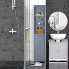 Mueble de almacenamiento de baño independiente, torre de lino alta con 3 estantes y cajón