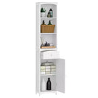 Mueble de almacenamiento de baño independiente, torre de lino alta con 3 estantes y cajón
