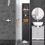 Mueble de almacenamiento de baño independiente, torre de lino alta con 3 estantes y cajón