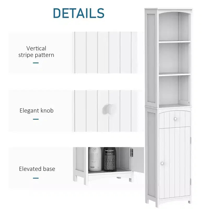 Mueble de almacenamiento de baño independiente, torre de lino alta con 3 estantes y cajón