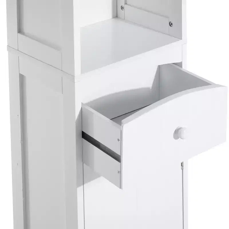 Mueble de almacenamiento de baño independiente, torre de lino alta con 3 estantes y cajón