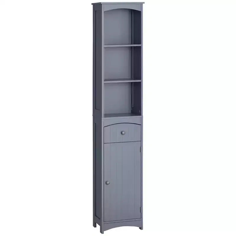Mueble de almacenamiento de baño independiente, torre de lino alta con 3 estantes y cajón