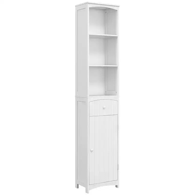 Mueble de almacenamiento de baño independiente, torre de lino alta con 3 estantes y cajón